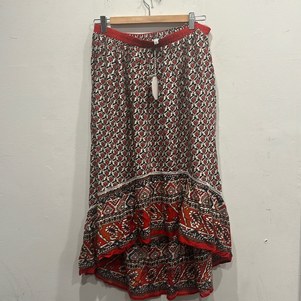 Hayden Los Angeles red blue Midi Skirt Size large Bohemian western country NWT